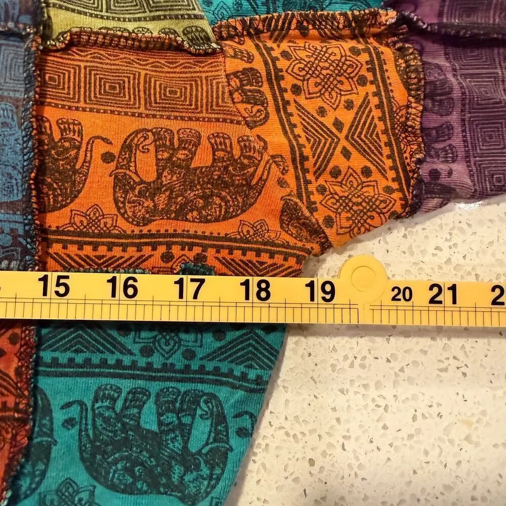 Karma Circle Patchwork Elephant Zip Hoodie Boho Hippie Festival Jacket Small
